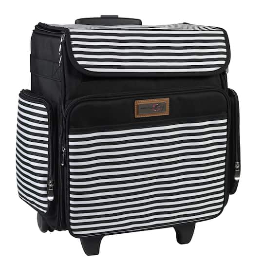 Everything Mary Black &#x26; White Stripe Rolling Scrapbook Storage Tote
